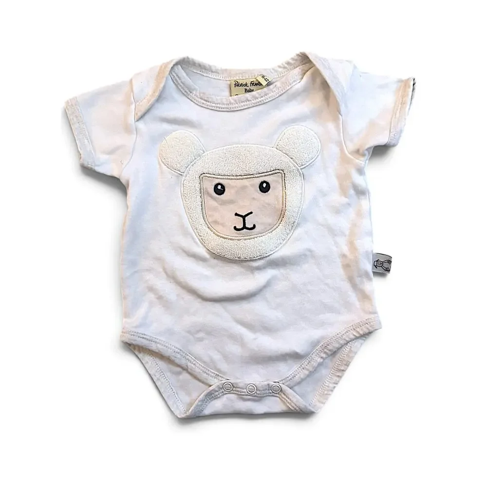 Patrick Francis Baby Organic Cotton Lamb Sheep Bodysuit White 6-12 Months